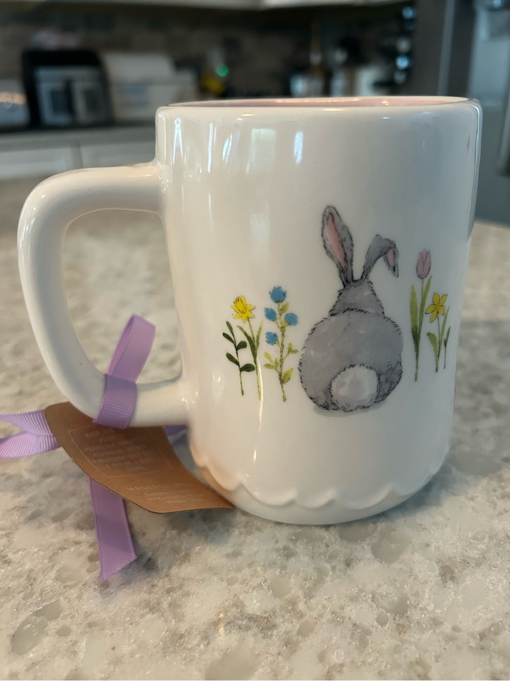 “New” Rae Dunn White Ceramic Bunny Mug with Pastel Floral Accents